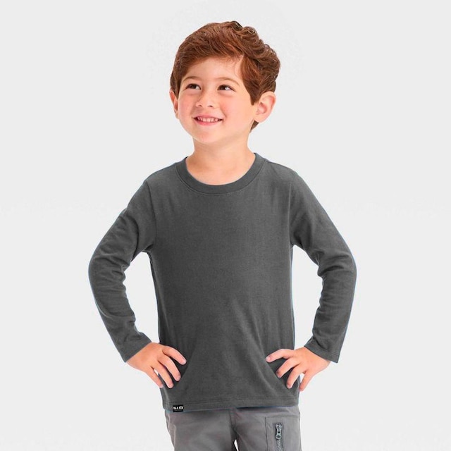 Kit 2 Camisetas Básicas Infantis Manga Comprida Slim Fitness