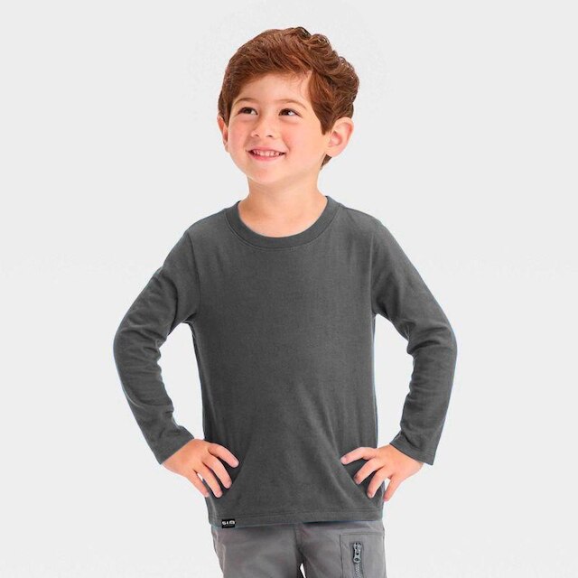 Kit 2 Camisetas Básicas Infantis Manga Comprida Slim Fitness