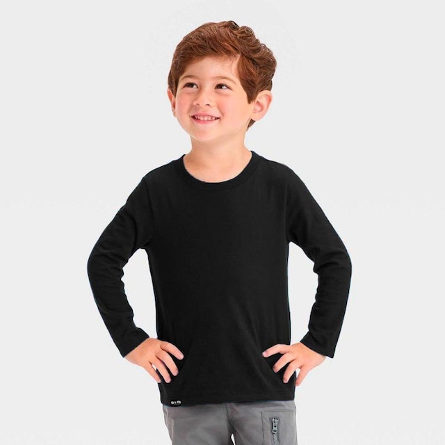 Kit 2 Camisetas Básicas Infantis Manga Comprida Slim Fitness
