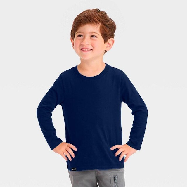 Kit 2 Camisetas Básicas Infantis Manga Comprida Slim Fitness