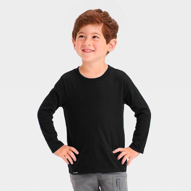 Kit 2 Camisetas Básicas Infantis Manga Comprida Slim Fitness