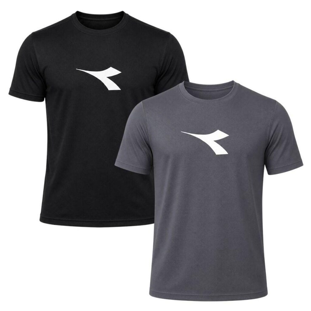 Kit 2 Camisetas Diadora Big Logo Masculino - Cinza e Preto M