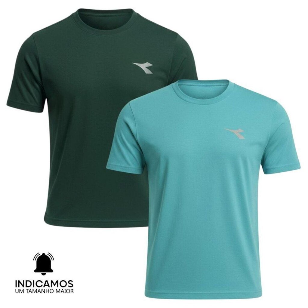 Kit 2 Camisetas Diadora Small Logo Masculina - Azul Turquesa e Verde Escuro XGG