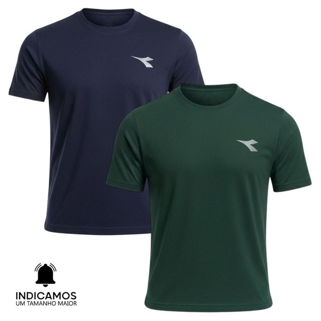 Kit 2 Camisetas Diadora Small Logo Masculina - Marinho e Verde Escuro GG