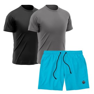 Kit 2 Camisetas Dry Treino Fitness Academia + Short Bermuda Azul