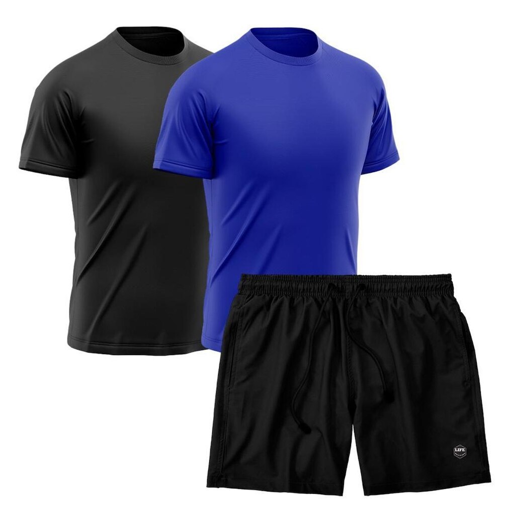 Kit 2 Camisetas Dry Treino Fitness Academia + Short Bermuda Preto