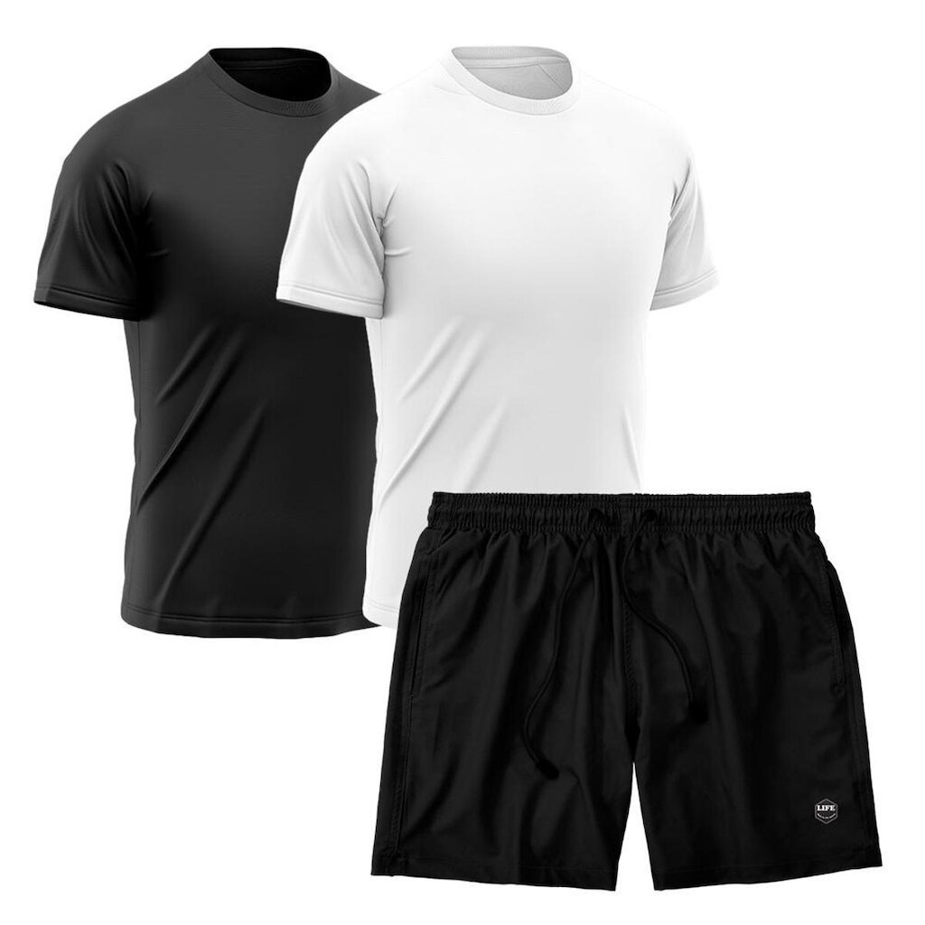 Kit 2 Camisetas Dry Treino Fitness Academia + Short Bermuda Preto