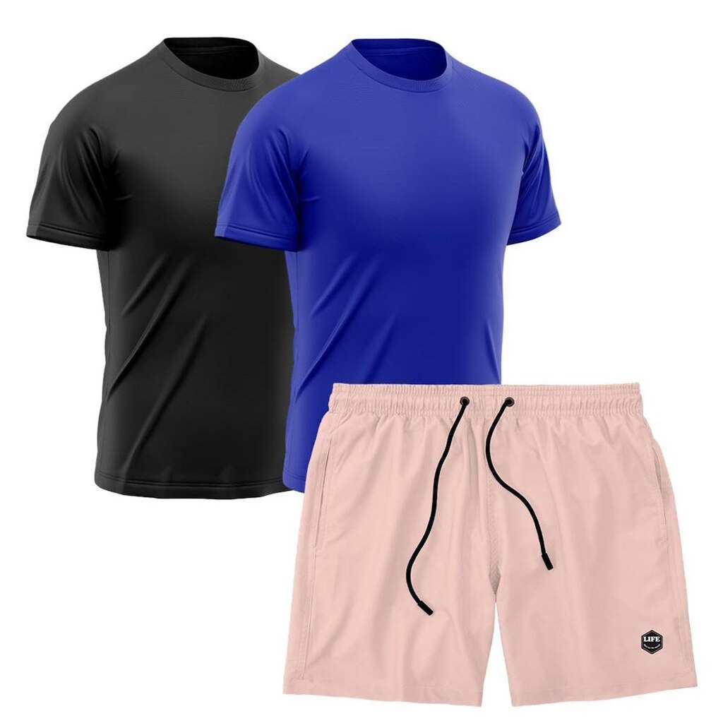 Kit 2 Camisetas Dry Treino Fitness Academia + Short Bermuda Rosa