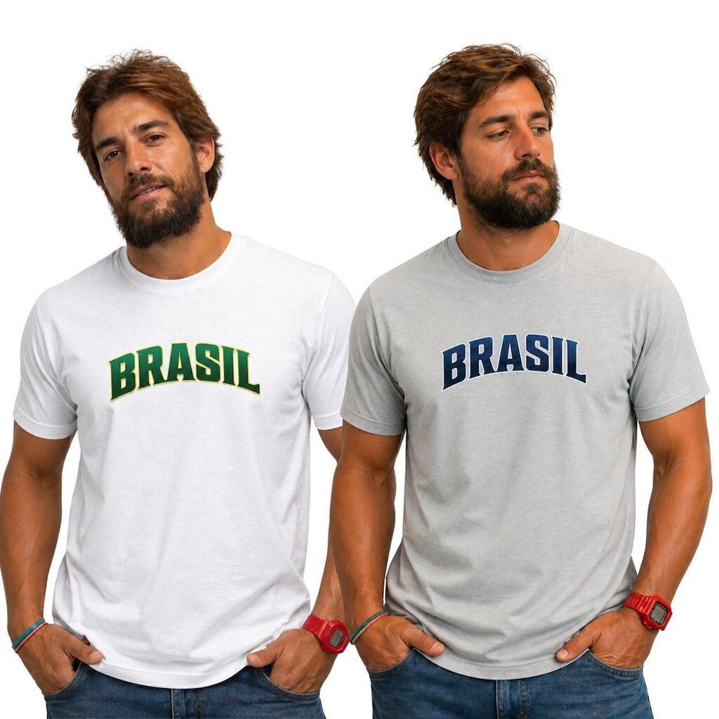 Kit 2 Camisetas Estampada Brasil Masculina Algodão Dtf Camisa Premium Original