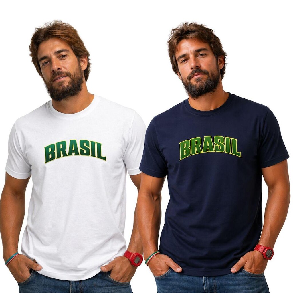 Kit 2 Camisetas Estampada Brasil Masculina Algodão Dtf Camisa Premium Original