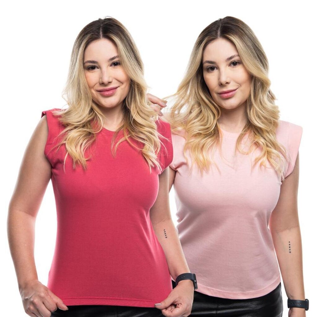Kit 2 Camisetas Feminina Muscle Tee Manga Curta Basica Lisa