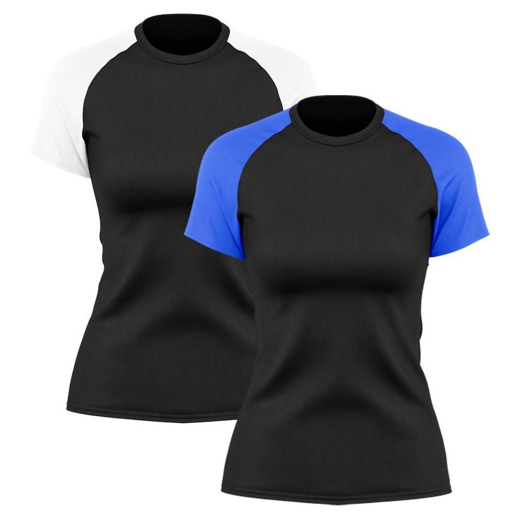 Kit 2 Camisetas Feminina Raglan Duas Cores Dry Proteção Solar UV Academia Treino Fitness Ciclismo