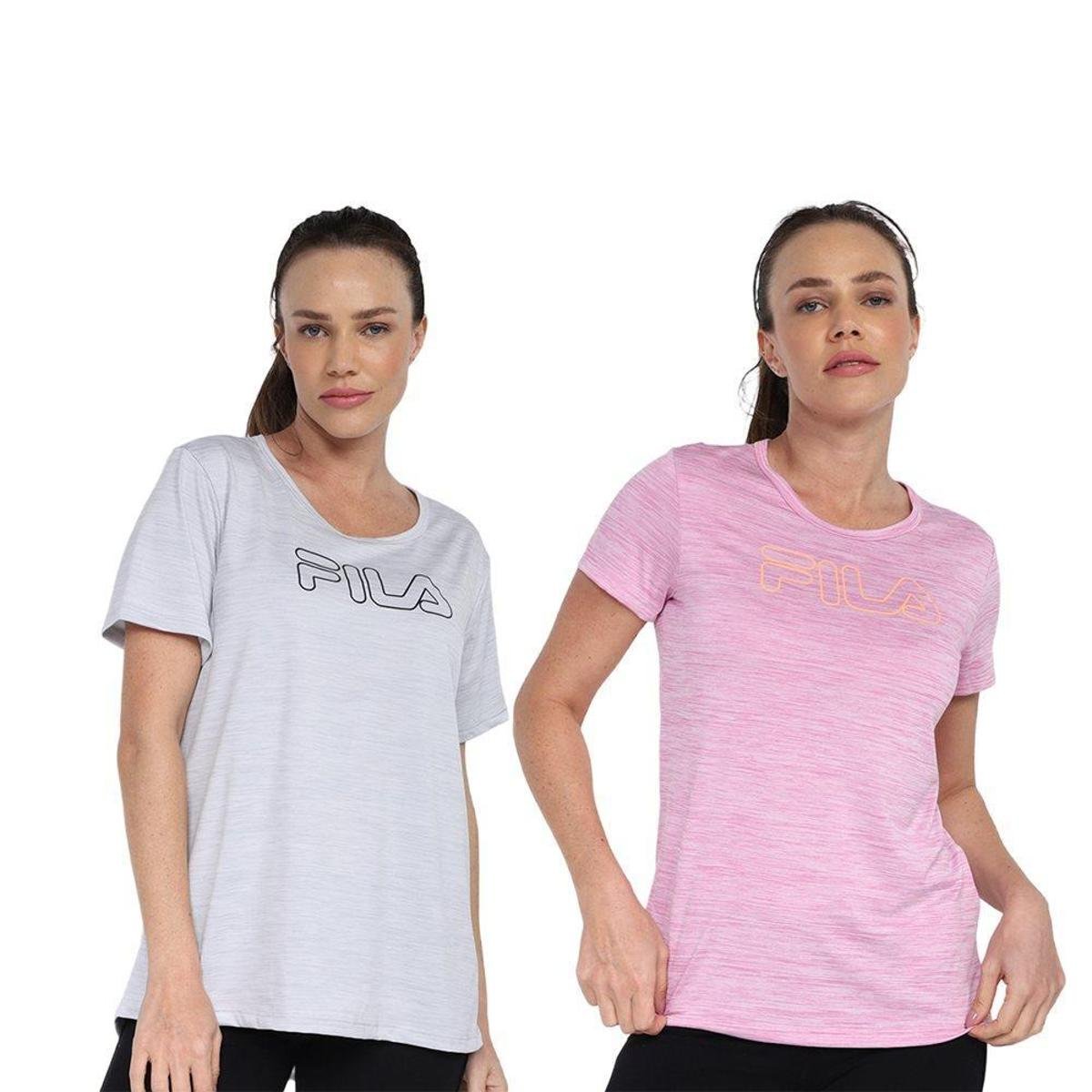 Kit 2 Camisetas Fila Basic Train Feminina - Cinza+Rosa Menor preço em Kit 2 Camisetas Fila Basic Train Feminina - Cinza+Rosa