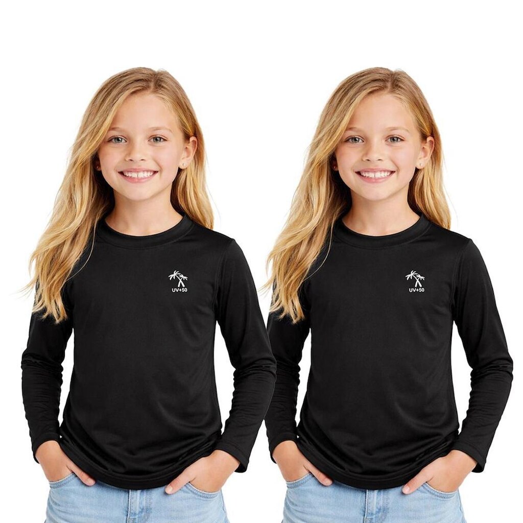 Kit 2 Camisetas Infantil Menina Manga Longa Proteção Solar UV 50+ Poliamida Praia Piscina Blusa