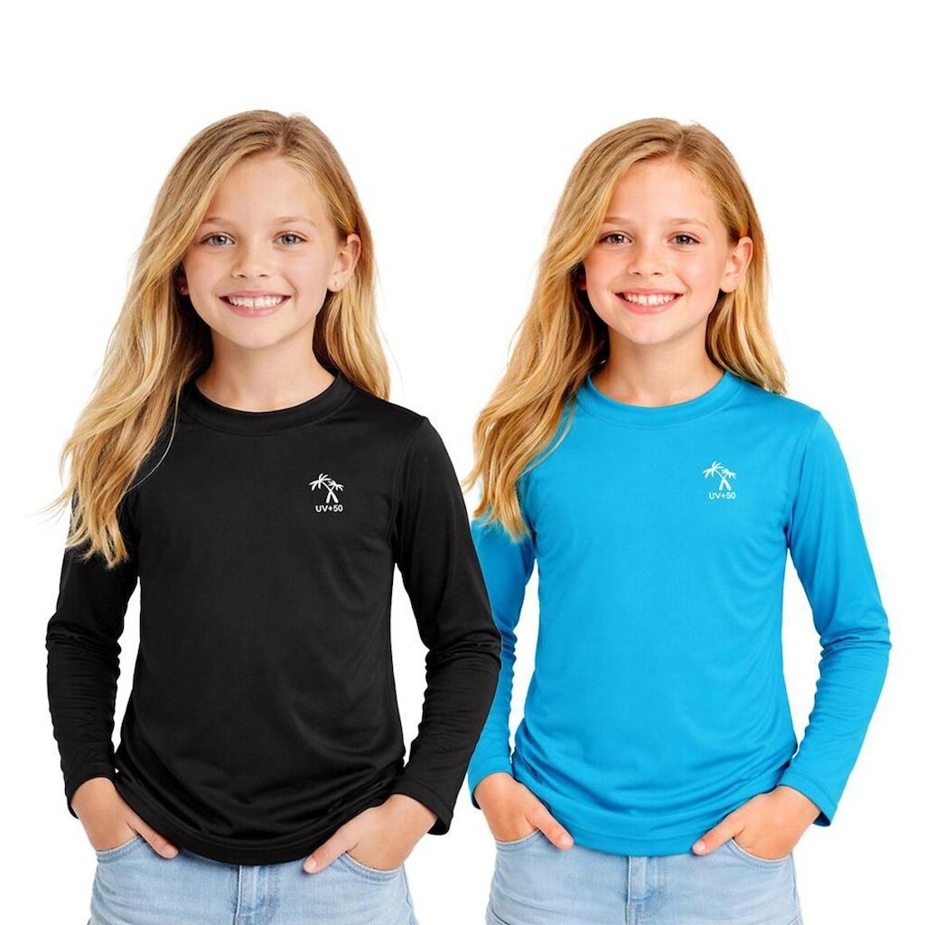 Kit 2 Camisetas Infantil Menina Manga Longa Proteção Solar UV 50+ Poliamida Praia Piscina Blusa