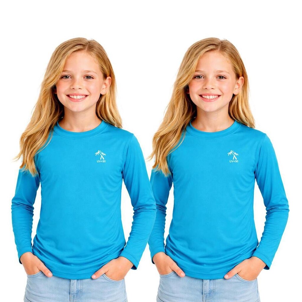 Kit 2 Camisetas Infantil Menina Manga Longa Proteção Solar UV 50+ Poliamida Praia Piscina Blusa
