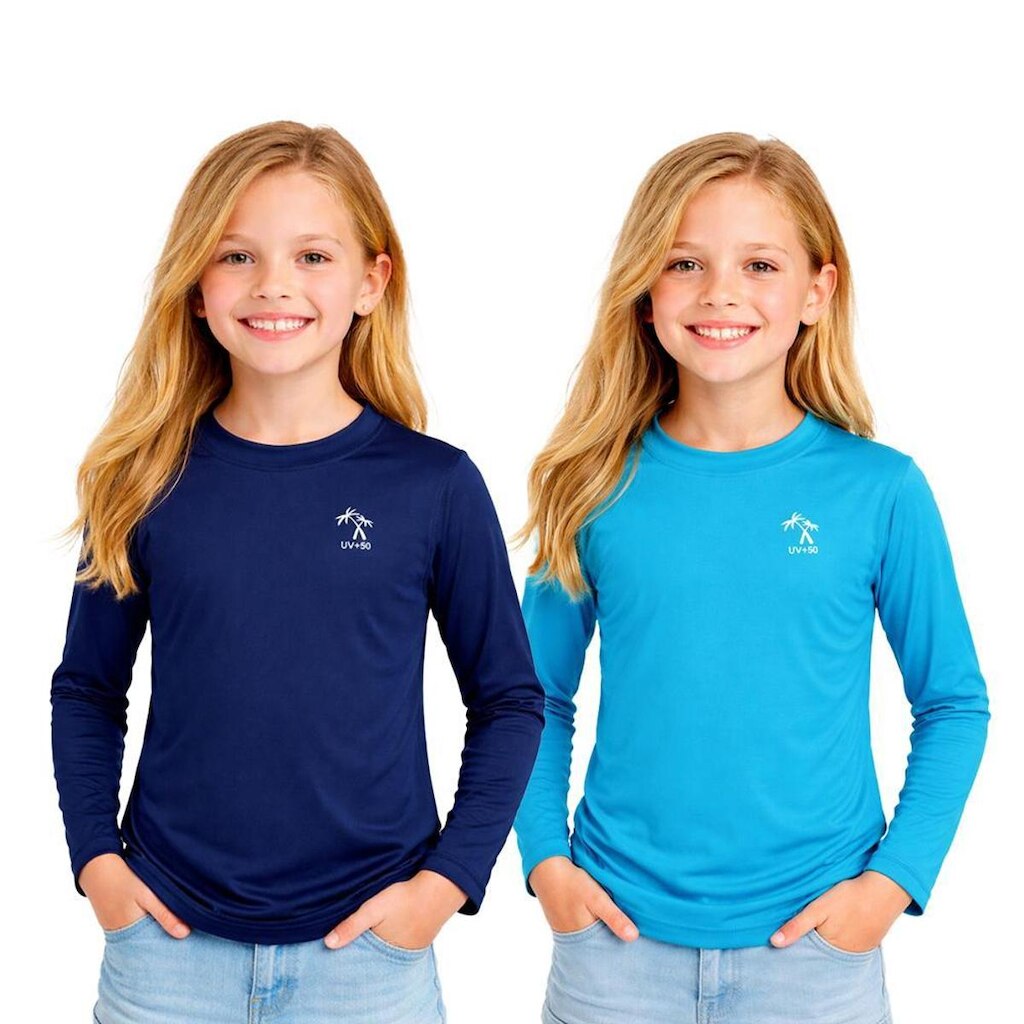 Kit 2 Camisetas Infantil Menina Manga Longa Proteção Solar UV 50+ Poliamida Praia Piscina Blusa