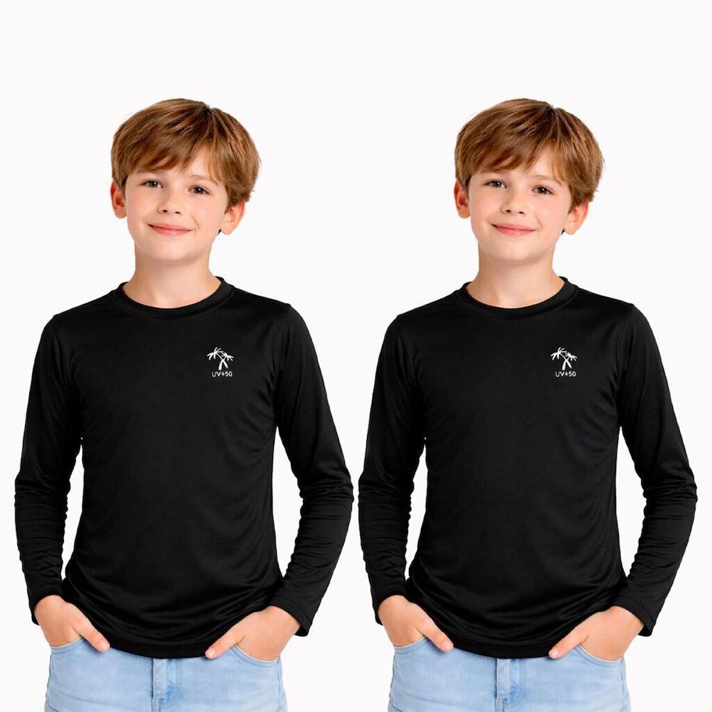 Kit 2 Camisetas Infantil Menino Manga Longa Proteção Solar UV 50+ Poliamida Praia Piscina Blusa
