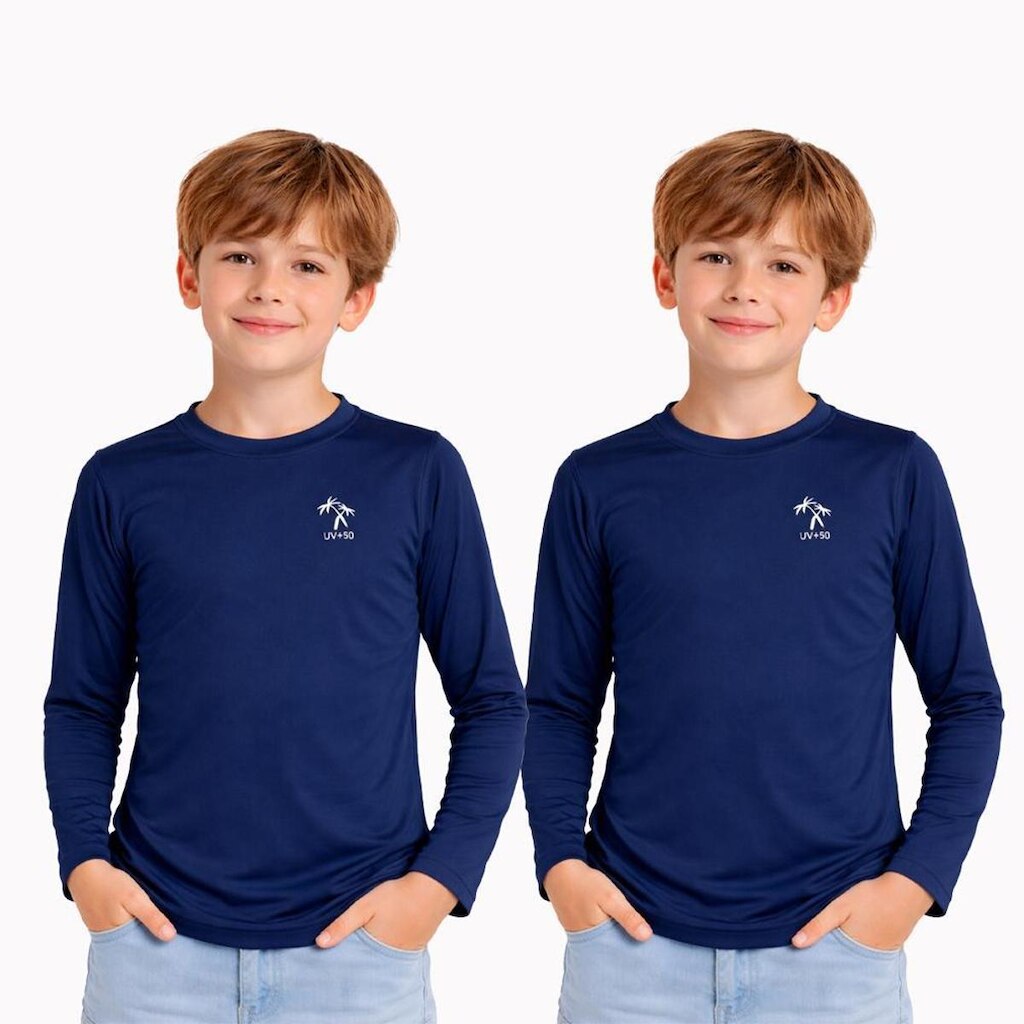 Kit 2 Camisetas Infantil Menino Manga Longa Proteção Solar UV 50+ Poliamida Praia Piscina Blusa