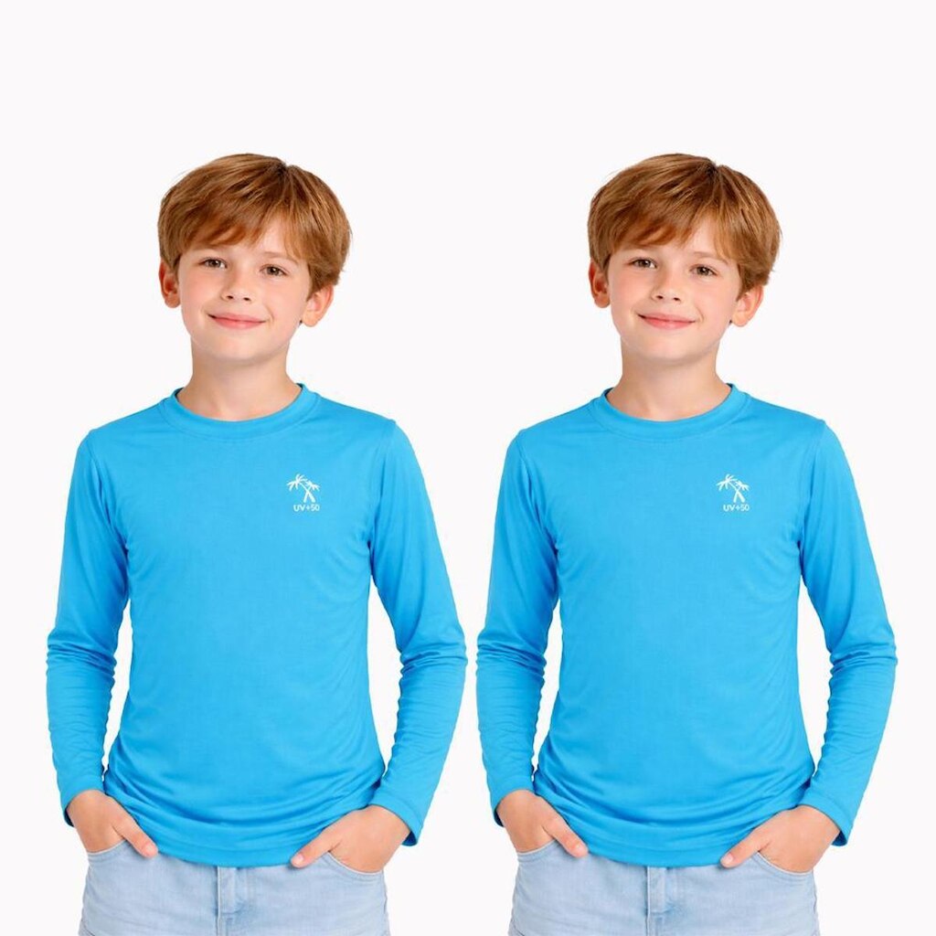 Kit 2 Camisetas Infantil Menino Manga Longa Proteção Solar UV 50+ Poliamida Praia Piscina Blusa