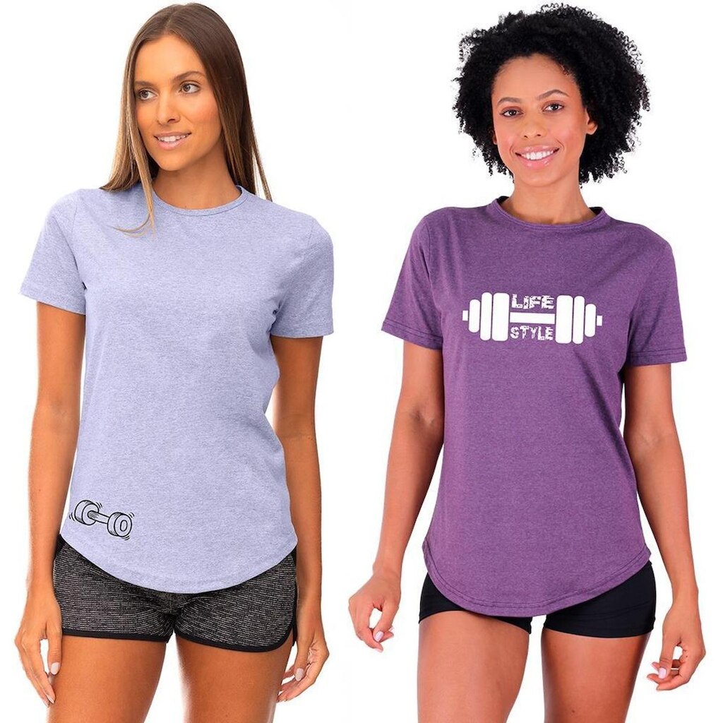 Kit 2 Camisetas Longline Feminina MXD Conceito Slim Diversas Estampas