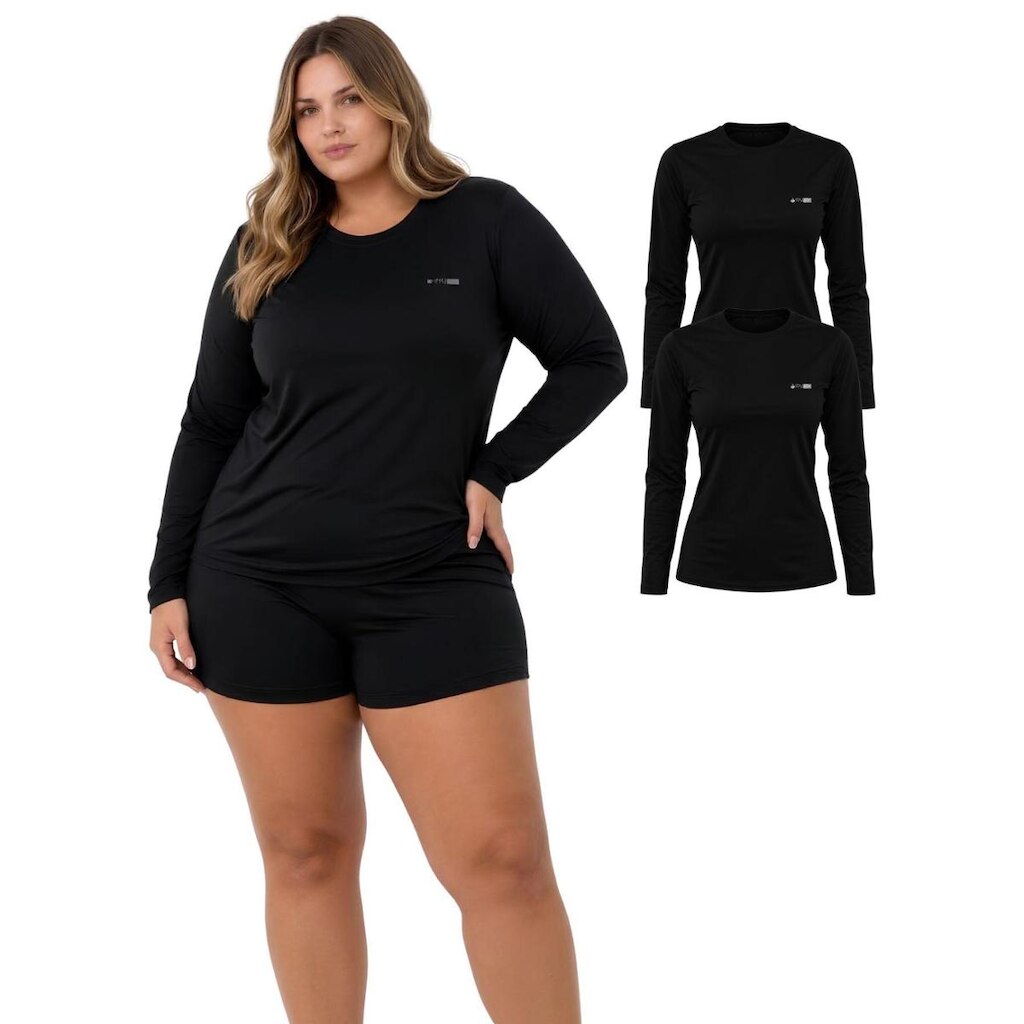 Kit 2 Camisetas Manga Longa Proteção UV FPS50 Feminina Plus Size