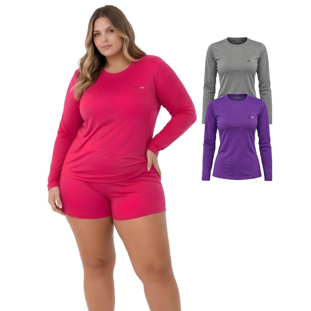 Kit 2 Camisetas Manga Longa Proteção UV FPS50 Feminina Plus Size