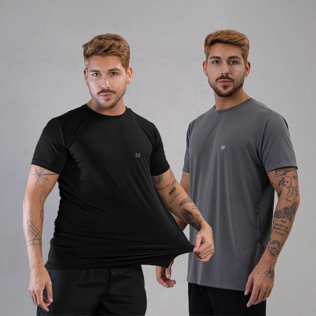 Kit 2 Camisetas Masculina Academia Poliamida Manga Curta Treino Camisa Malhar Dia A Dia Premium