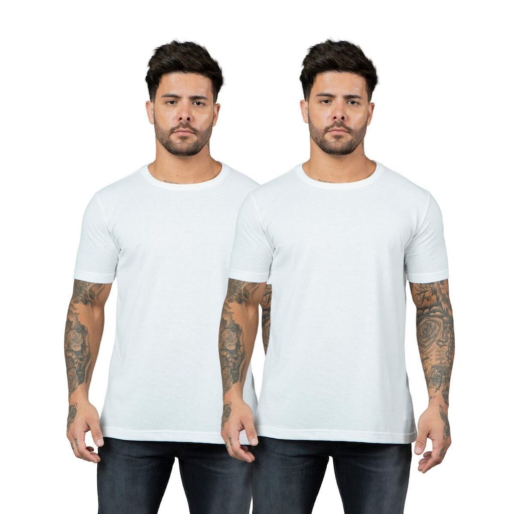 Kit 2 Camisetas Masculina Branca 100% Algodão Malha Penteada Fio 30.1