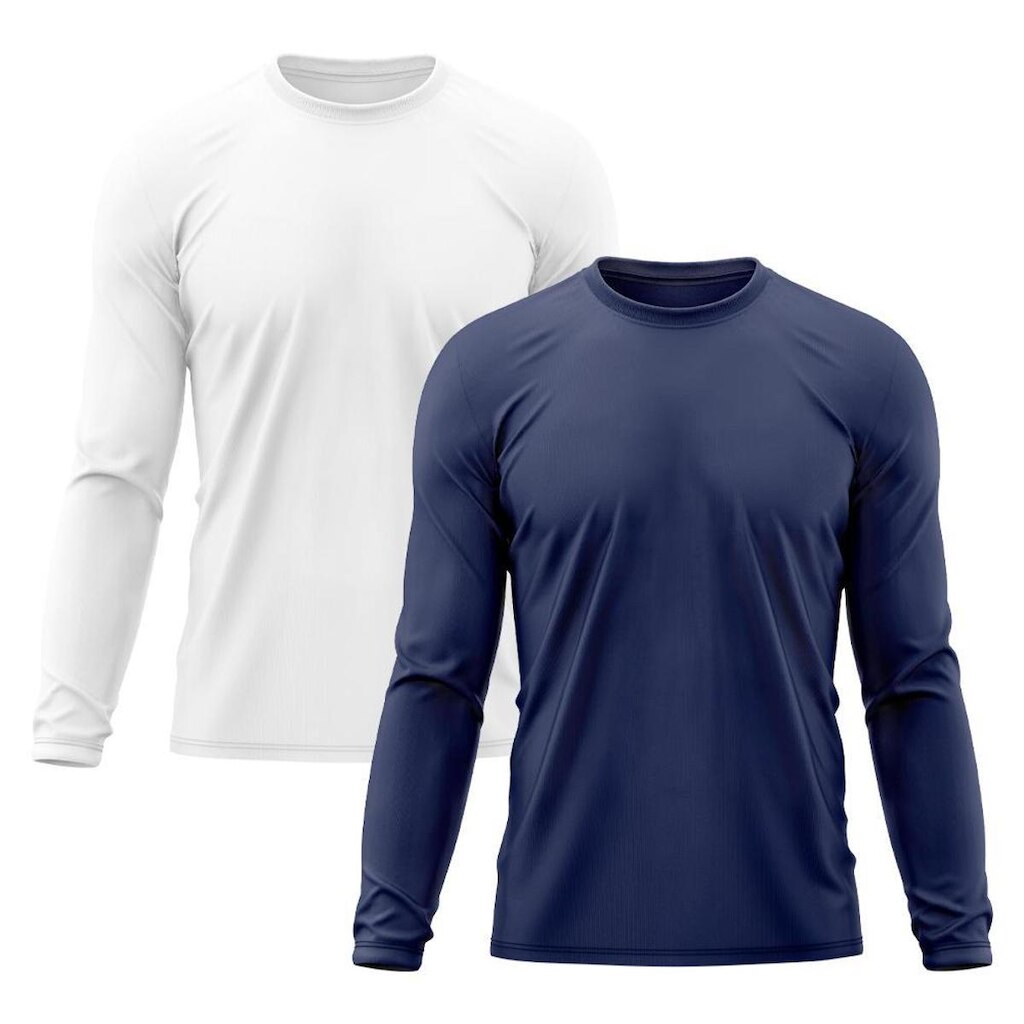 Kit 2 Camisetas Masculinas Manga Longa Segunda Pele Proteção Solar UV Térmica Dry Praia Academia