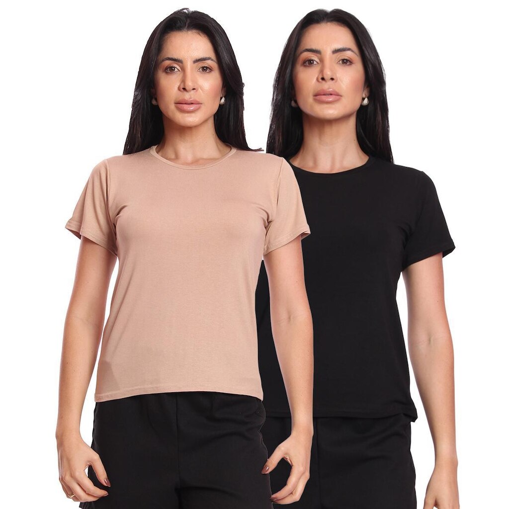 Kit 2 Camisetas T-Shirt Feminina Básica Manga Curta Suplex Casual Confortável