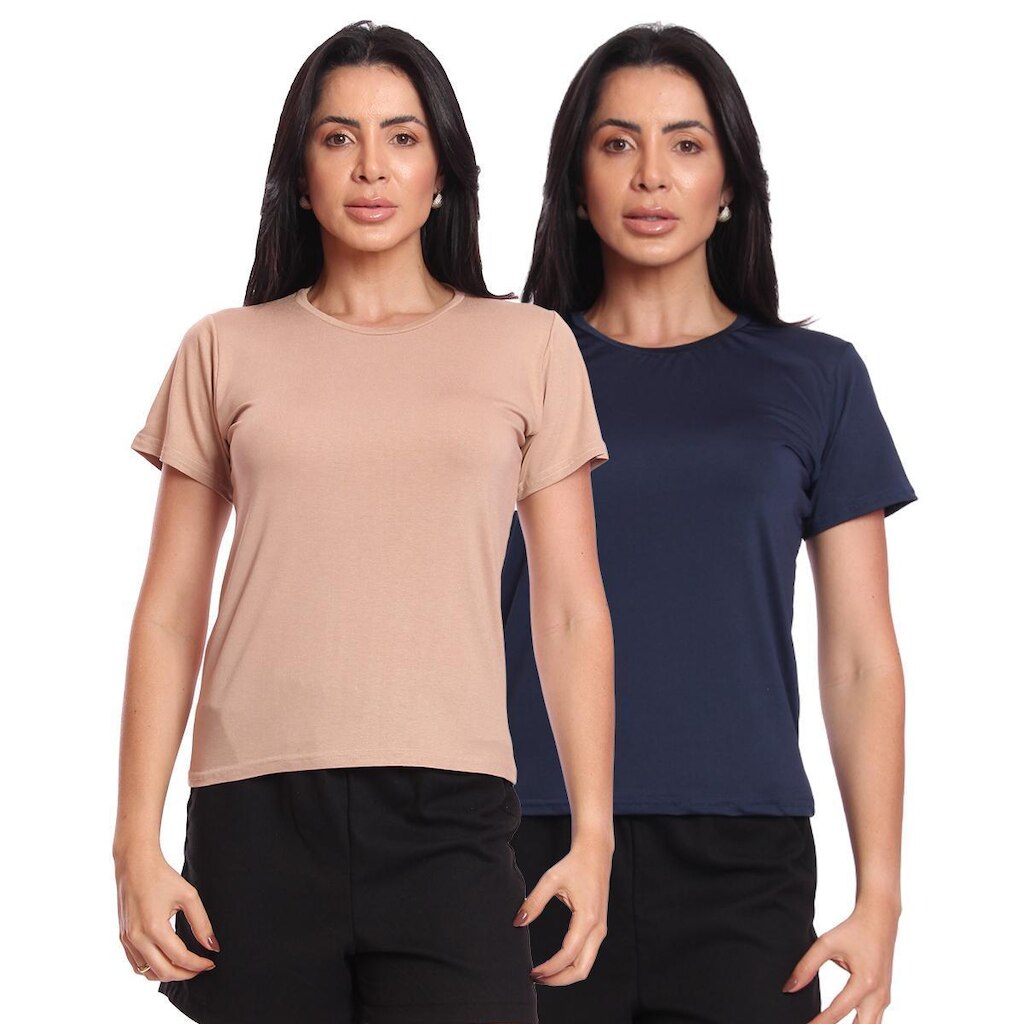 Kit 2 Camisetas T-Shirt Feminina Básica Manga Curta Suplex Casual Confortável
