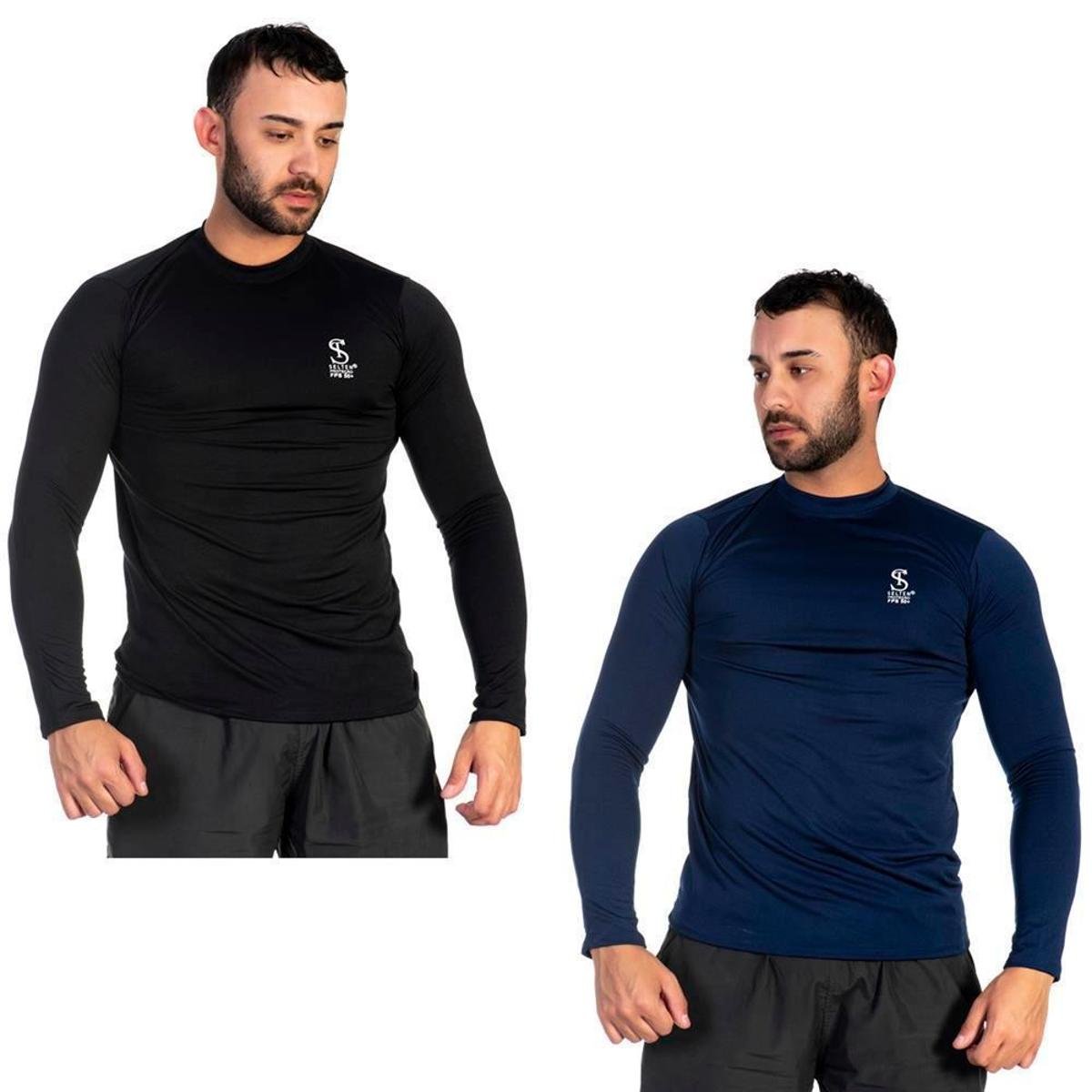 Kit 2 Camisetas Térmica Selten Masculina Proteção UV Longa - Preto+Azul Menor preço em Kit 2 Camisetas Térmica Selten Masculina Proteção UV Longa - Preto+Azul
