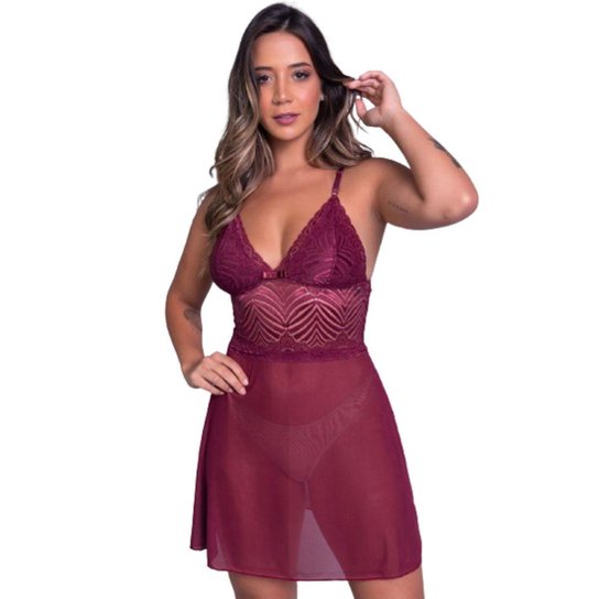 KIT 2 Camisola Lingerie Tule Sem Bojo Bella Fiore Renda Atraente Transparente Moda Intima