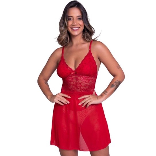 KIT 2 Camisola Lingerie Tule Sem Bojo Bella Fiore Renda Atraente Transparente Moda Intima