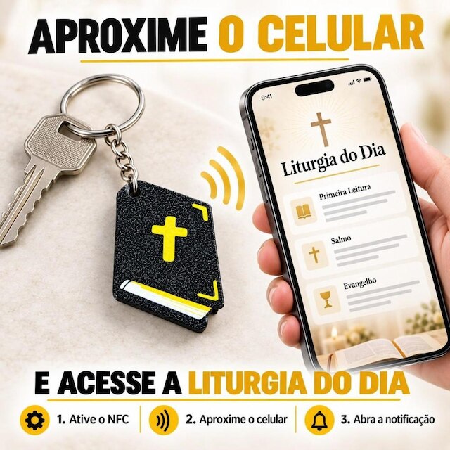 Kit 2 Chaveiro NFC Cristão Evangélico Mensagens Presente Religioso Ouça Onde Quiser