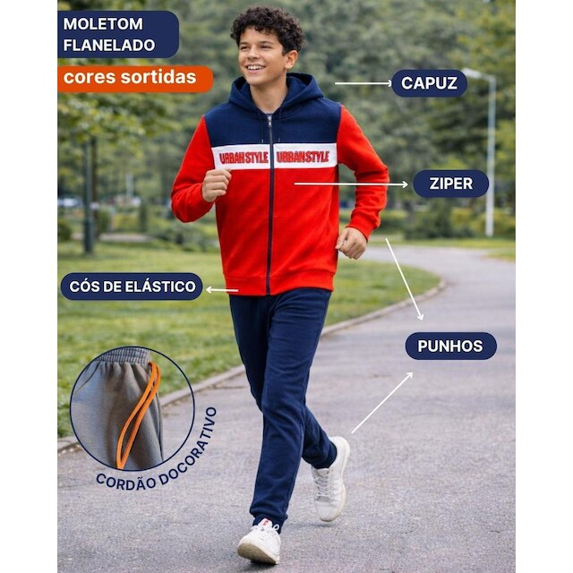 Kit 2 Conjunto Moletom Juvenil Masculino tamanho 10 ao 16