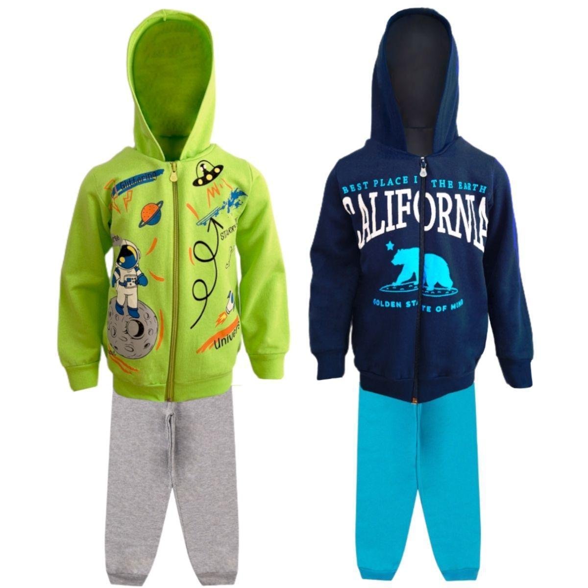 kit 2 Conjuntos Moletom Infantil Masculino Blusa Calça Flanelado Agasalho Menino Capuz Ziper Punho Menor preço em kit 2 Conjuntos Moletom Infantil Masculino Blusa Calça Flanelado Agasalho Menino Capuz Ziper Punho
