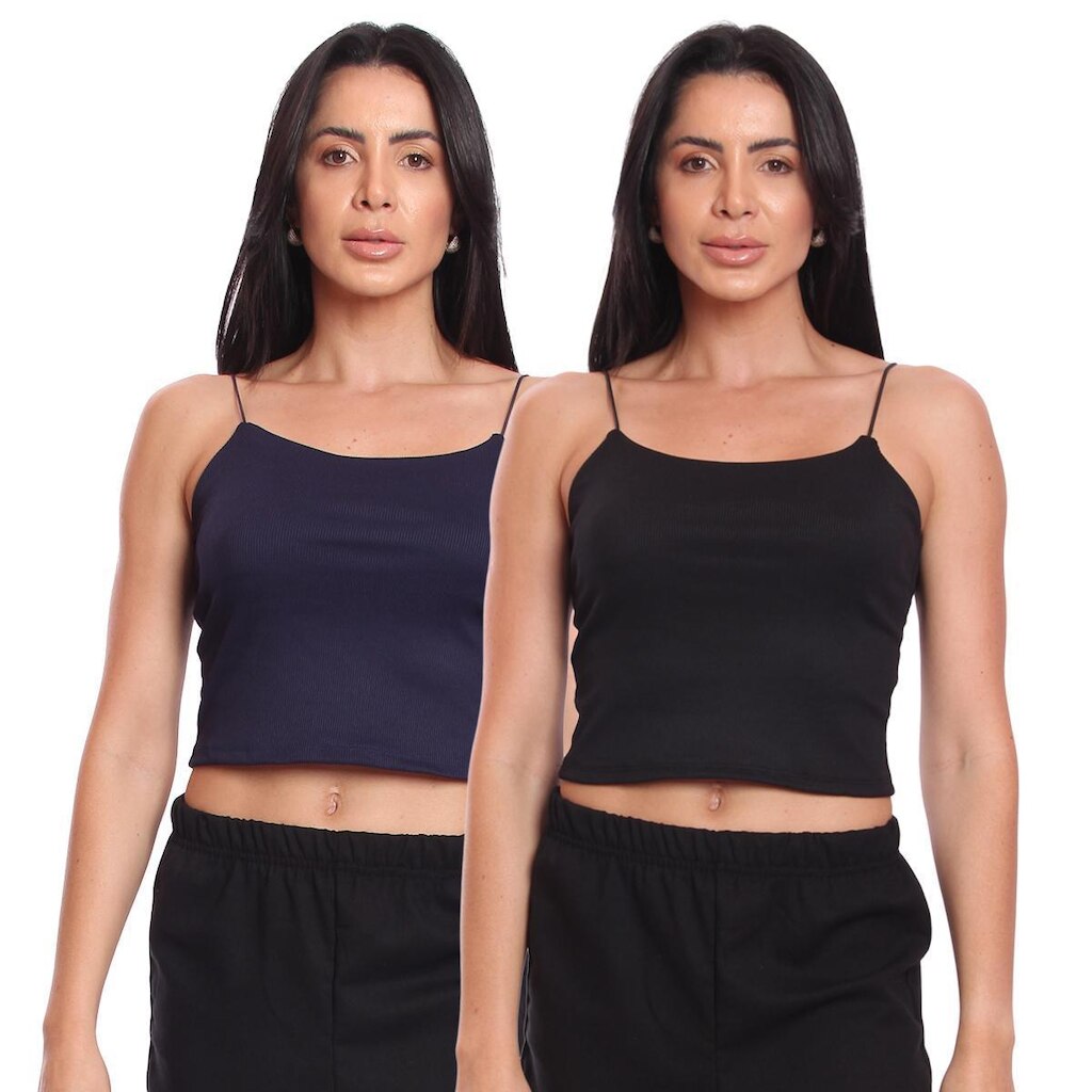 Kit 2 Cropped Alcinha Feminino Canelado Ribana Sem Bojo Básico Casual