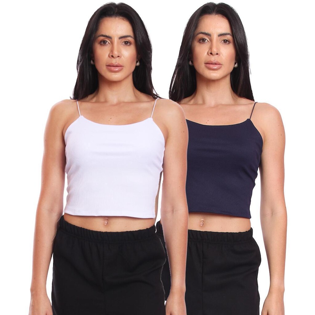 Kit 2 Cropped Alcinha Feminino Canelado Ribana Sem Bojo Básico Casual