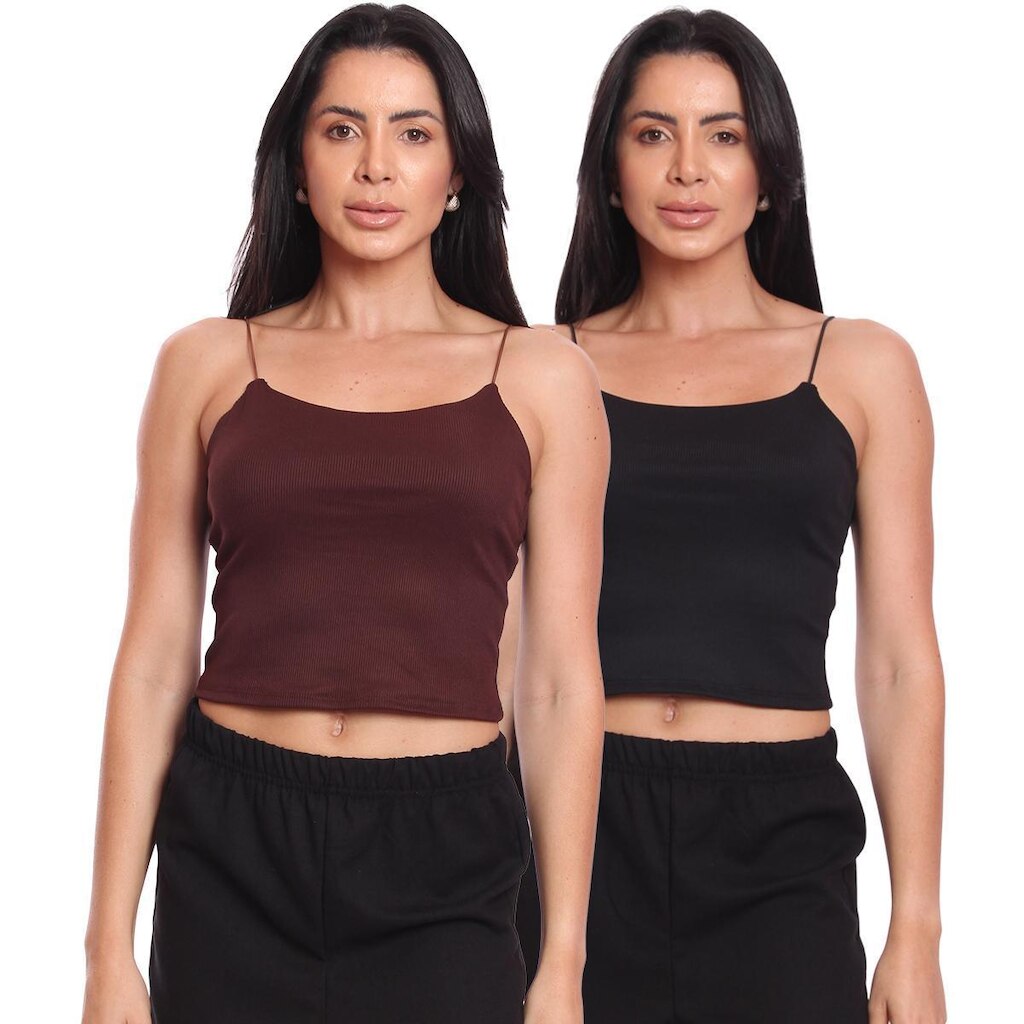 Kit 2 Cropped Alcinha Feminino Canelado Ribana Sem Bojo Básico Casual