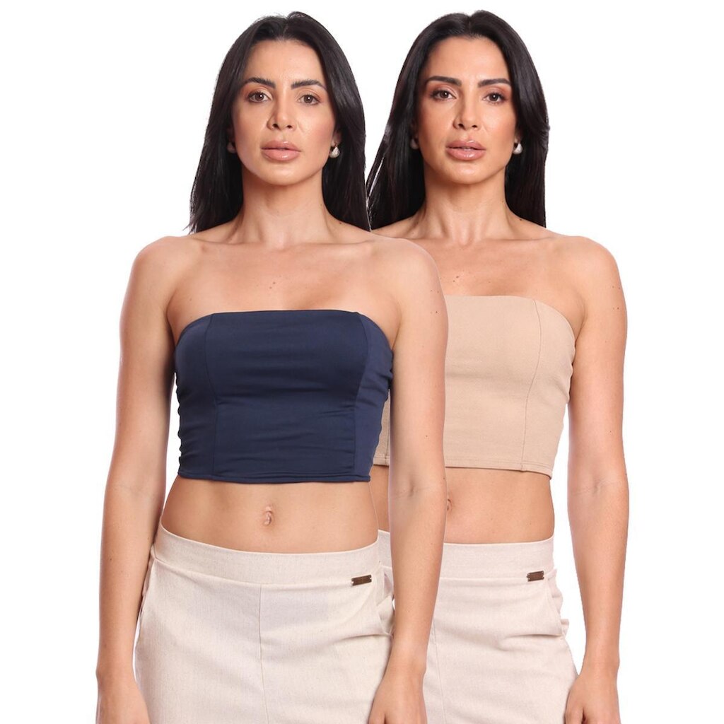Kit 2 Cropped Tomara Que Caia Feminino Suplex Liso Básico Moda Verão Casual