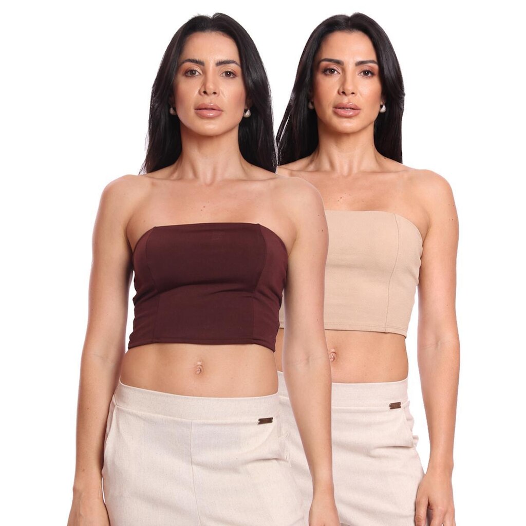 Kit 2 Cropped Tomara Que Caia Feminino Suplex Liso Básico Moda Verão Casual