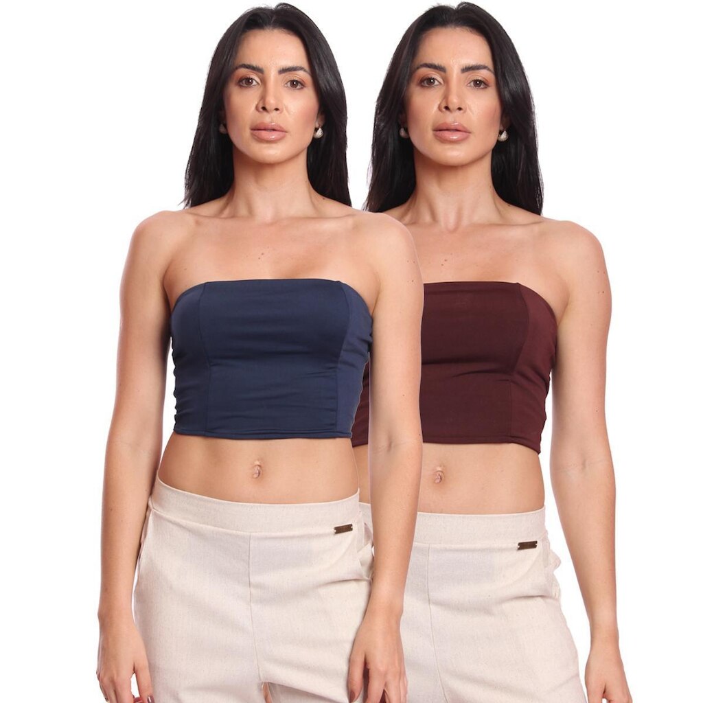 Kit 2 Cropped Tomara Que Caia Feminino Suplex Liso Básico Moda Verão Casual