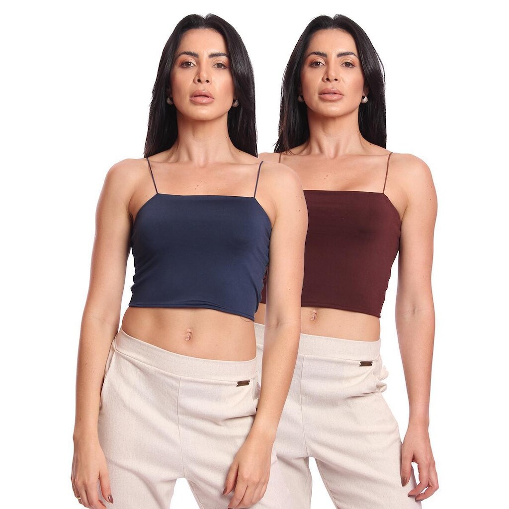Kit 2 Cropped Top Feminino Alcinha com Elástico Suplex Liso Básico Casual