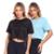 Kit 2 Croppeds Manga Curta Feminino Dry Proteção Uv Blusa - Preto+Azul