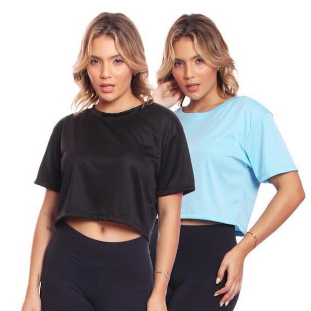 Kit 2 Croppeds Manga Curta Feminino Dry Proteção Uv Blusa