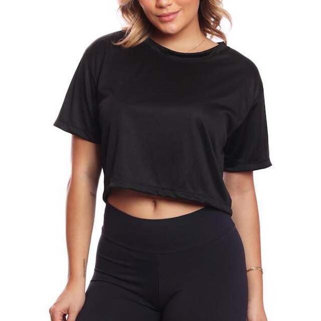 Kit 2 Croppeds Manga Curta Feminino Dry Proteção Uv Blusa