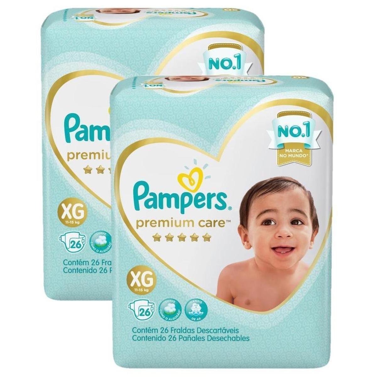 Kit 2 Fralda Pampers Premium Care Mega Tamanho XG 52 Unidades Menor preço em Kit 2 Fralda Pampers Premium Care Mega Tamanho XG 52 Unidades