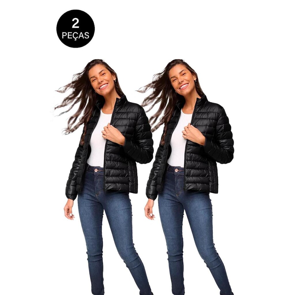Kit 2 Jaquetas Puffer WA Feminina Bobojaco com Bolsos e Capuz Removível